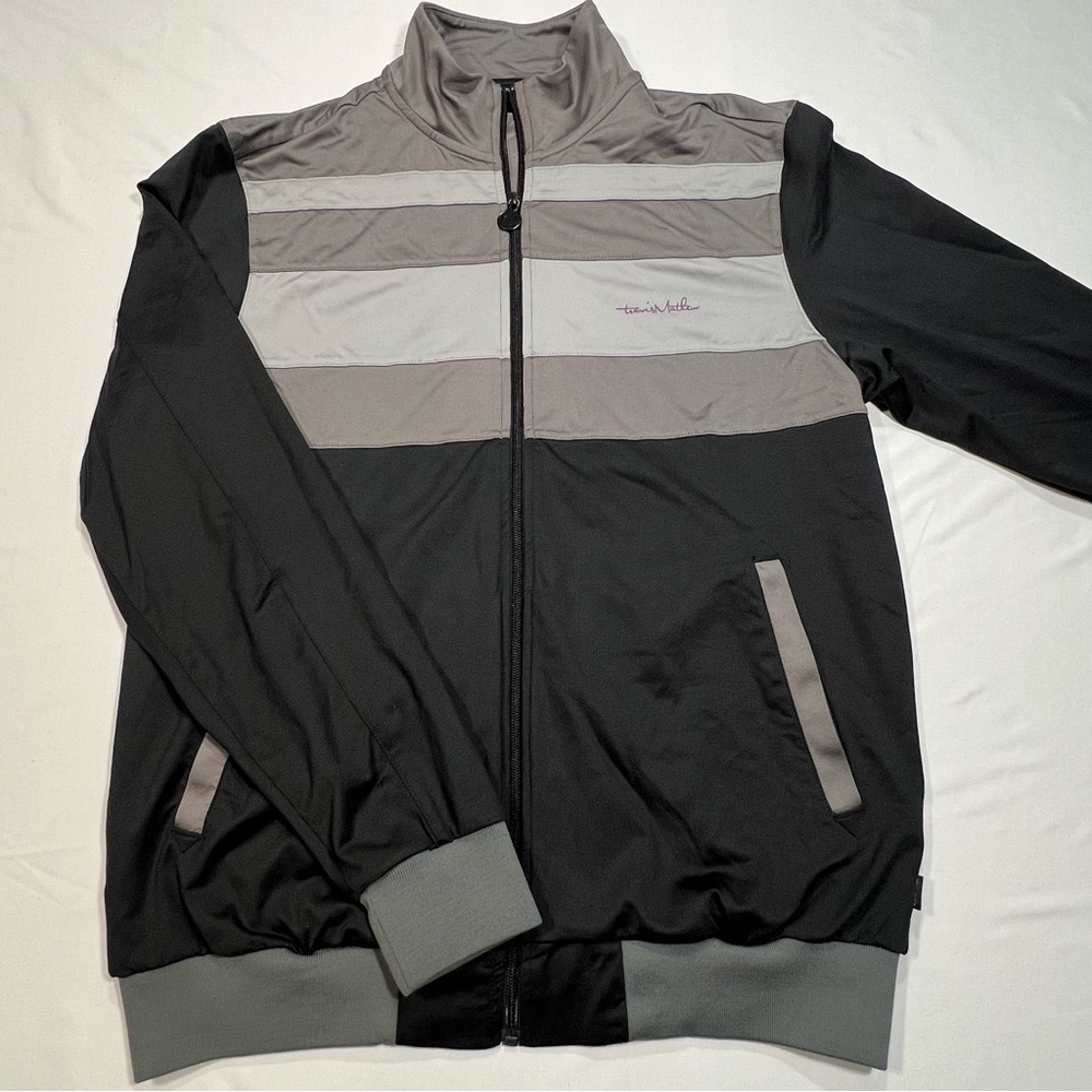 Travis Mathew Men’s Medium Golf Track Jacket Full Zip Black Gray White